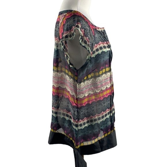 Anthropologie‎ Odille Silk Blouse Women Size 8 Banded Hem Pintuck Pleated Top - Picture 3 of 13